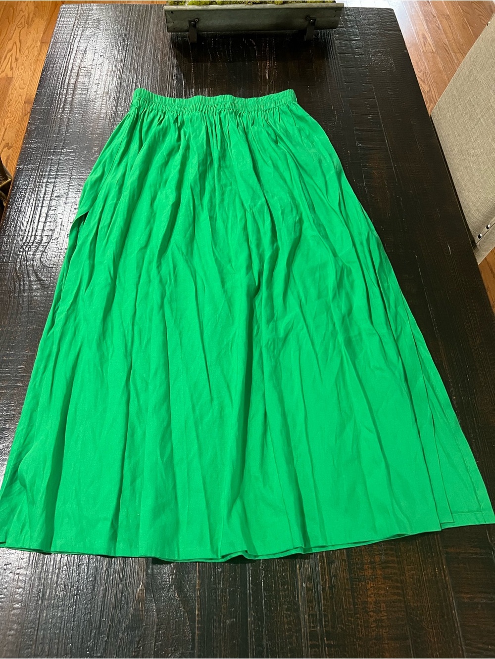 Gianni Bini Linen Blend Maxi Skirt Large Green Elastic Waist Flowy A Line